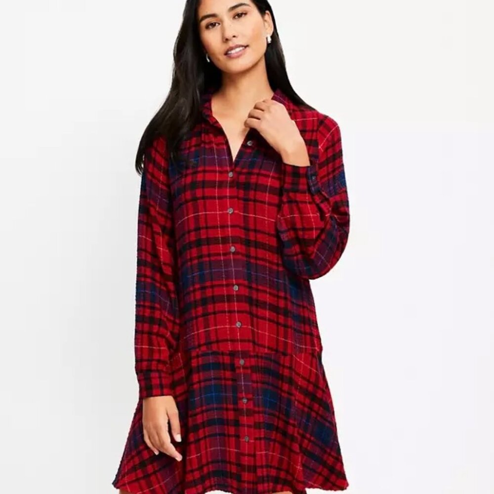 Petite Plaid Flounce Mini Shirtdress - MP